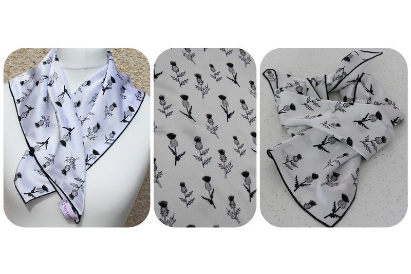 Black and White Thistle Silk Scarf