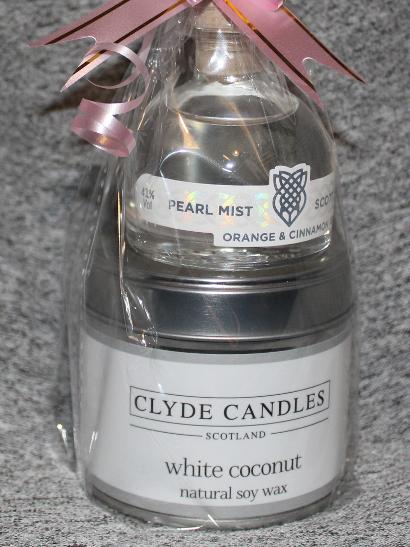 White Coconut Candle and Pearl Mist Gin Miniature Gift Bag